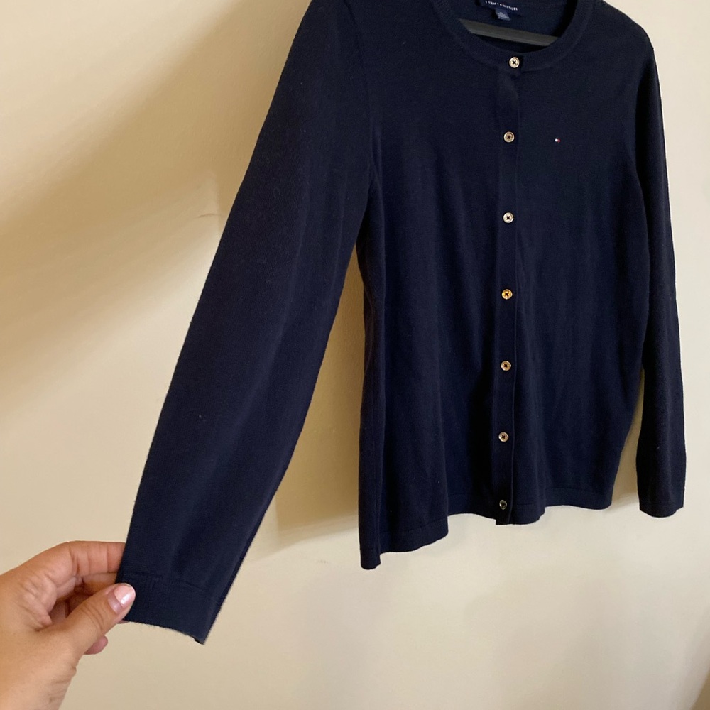 Tommy Hilfiger cotton Navy Crewneck Button Cardigan - Picture 3 of 5